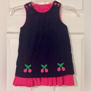 Florence Eiseman Reversible Navy/Pink Cordoroy Dress with Cherries